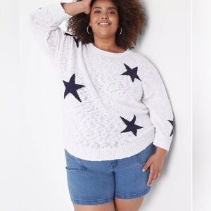 Lane Bryant Round Neck Star White Navy Sweater Size 22/24 EUC